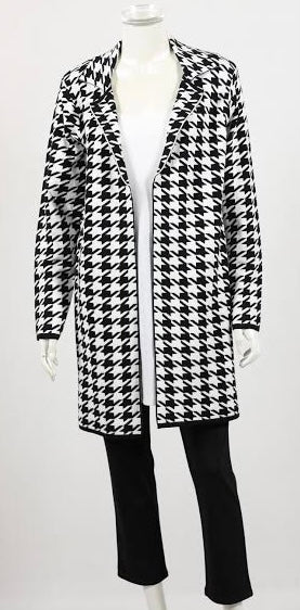 Thigh Length Knit Houndstooth Jacket
