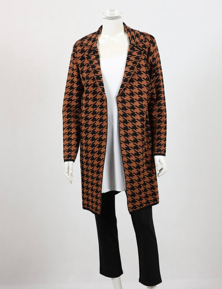 Thigh Length Knit Houndstooth Jacket