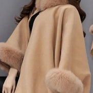 Poncho Bat Sleeve Cape with Faux Fur Trim 48