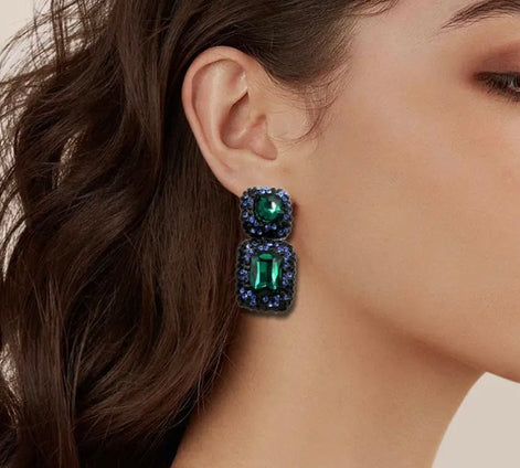 Vintage Geometric Rhinestone Dangle Earrings - SALE