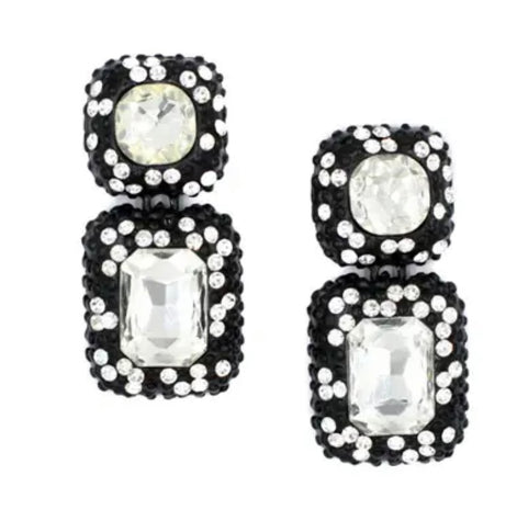 Vintage Geometric Rhinestone Dangle Earrings - SALE