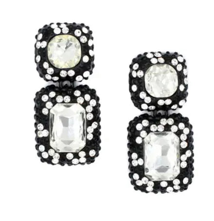 Vintage Geometric Rhinestone Dangle Earrings - SALE