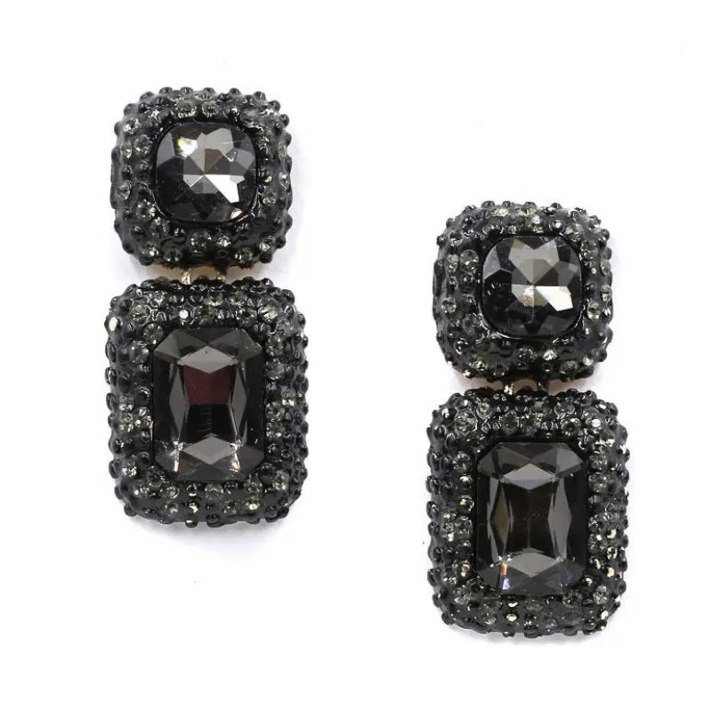 Vintage Geometric Rhinestone Dangle Earrings - SALE