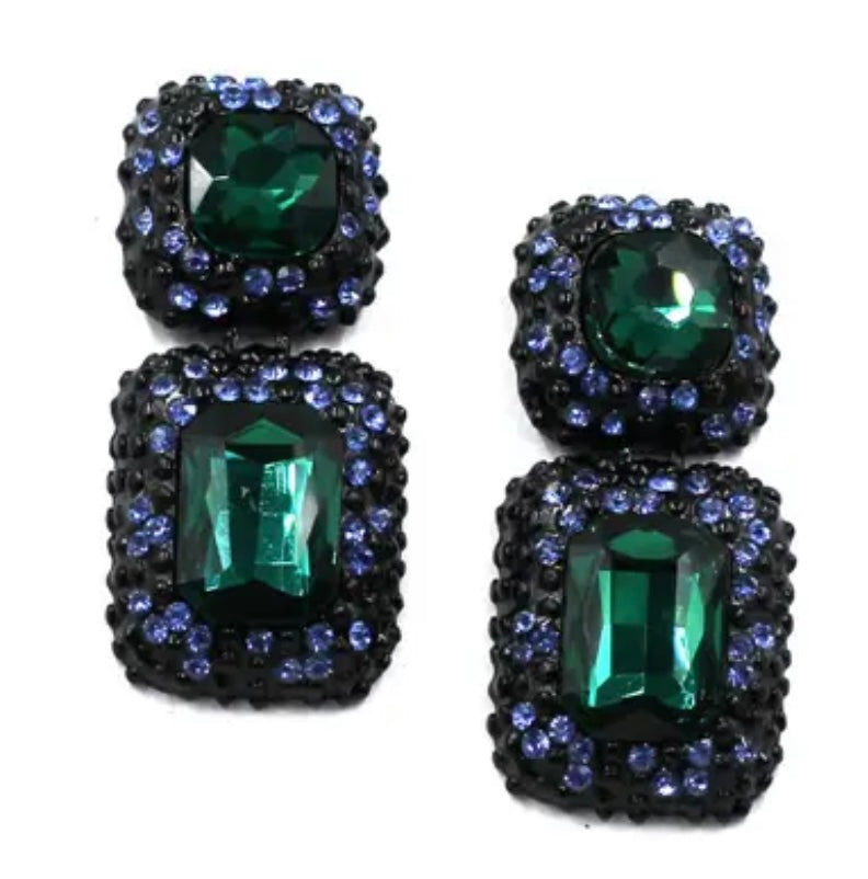 Vintage Geometric Rhinestone Dangle Earrings - SALE