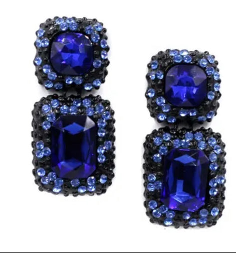 Vintage Geometric Rhinestone Dangle Earrings - SALE