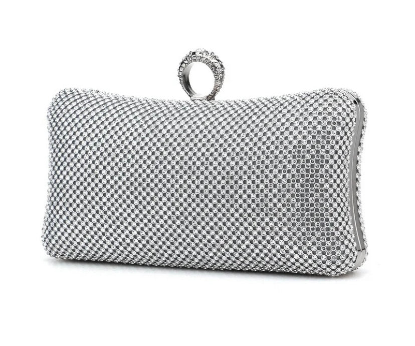 Crystal Clutch with Jeweled Ring Handle - 762