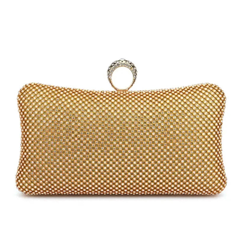 Crystal Clutch with Jeweled Ring Handle - 762