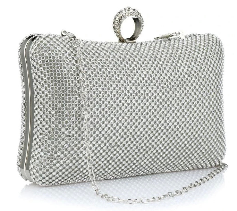 Crystal Clutch with Jeweled Ring Handle - 762