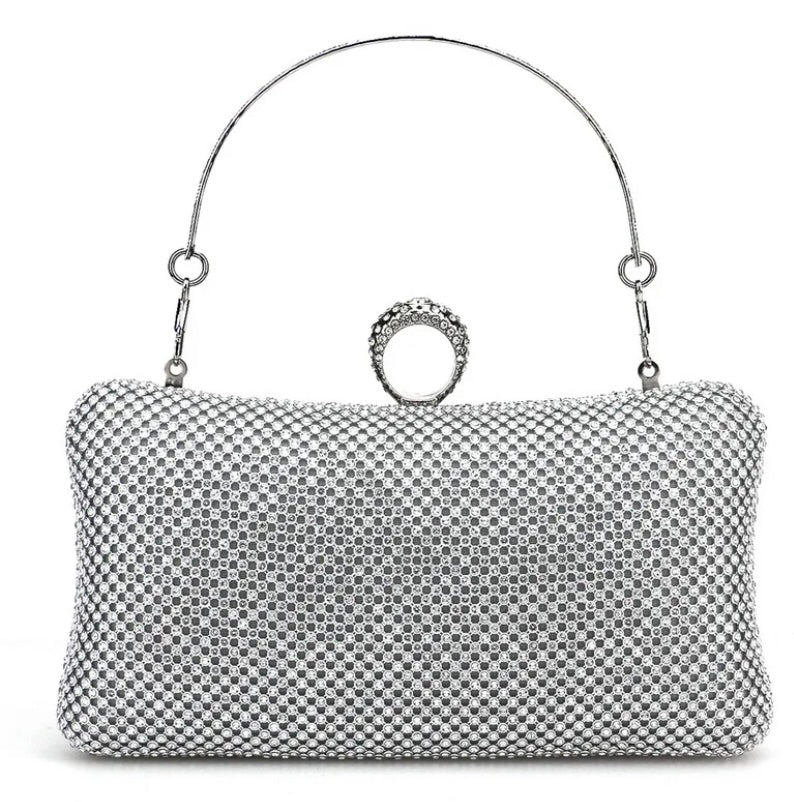 Crystal Clutch with Jeweled Ring Handle - 762
