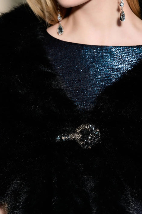 Faux Fur Caplet with Jeweled Clasp 40