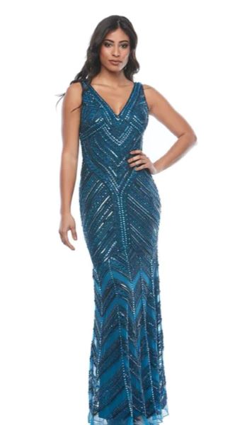 Floor Length Beaded Gown with Fishtail Skirt
