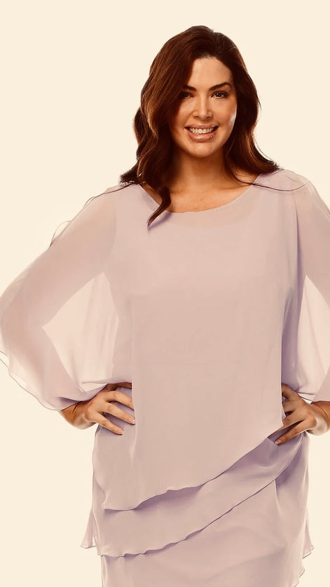 Knee Length Chiffon Layered Dress with Overlay 1577