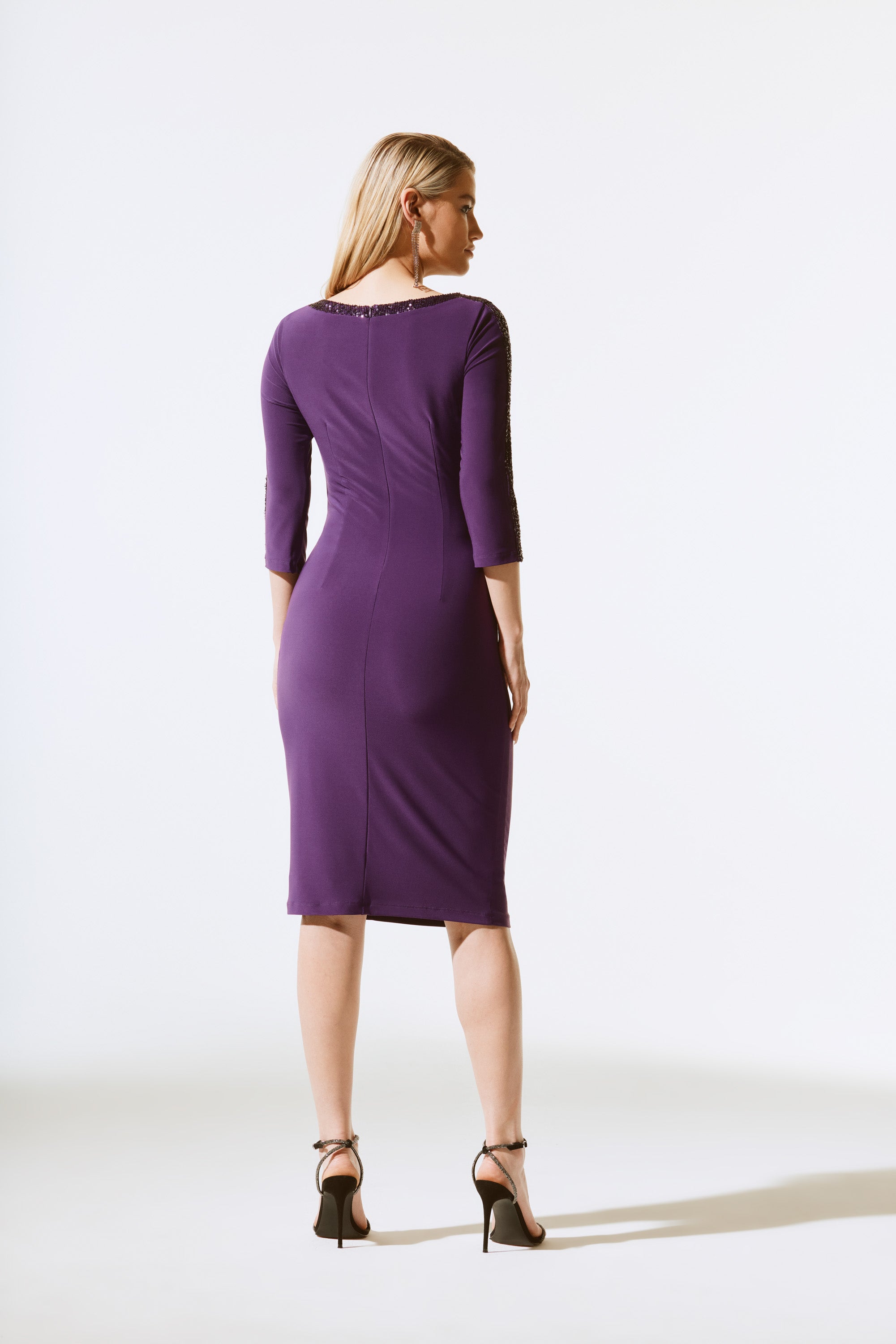 Silky Knit And Sequins Ruffle Sheath Dress