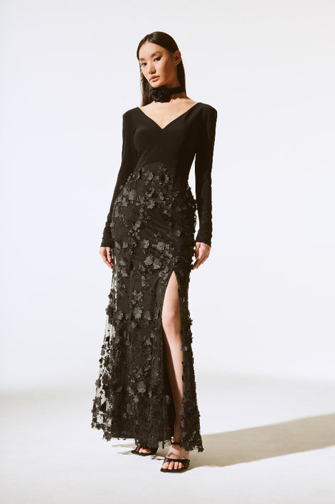 Silky Knit Embroidered Flower Gown