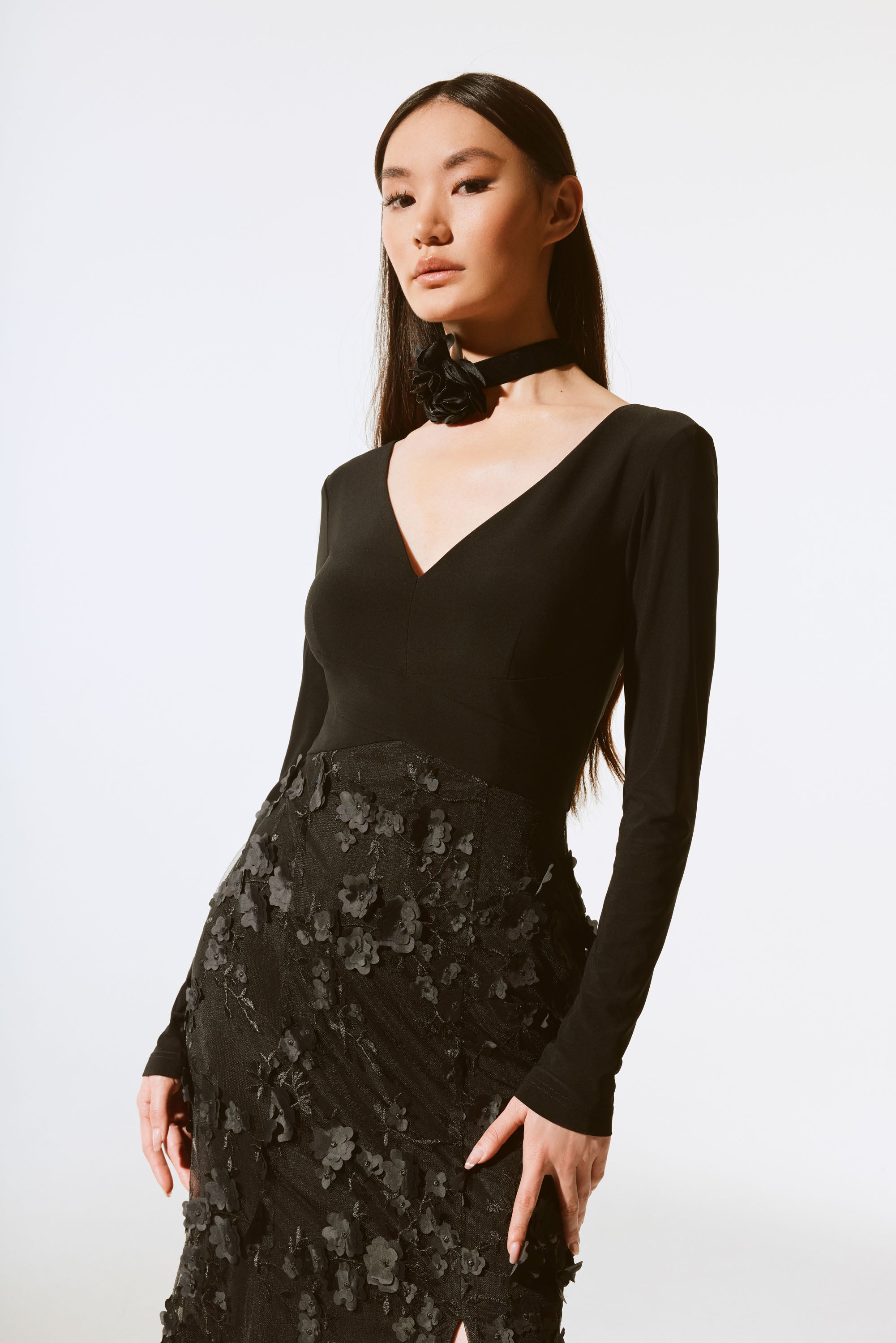 Silky Knit Embroidered Flower Gown