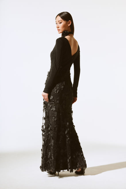 Silky Knit Embroidered Flower Gown