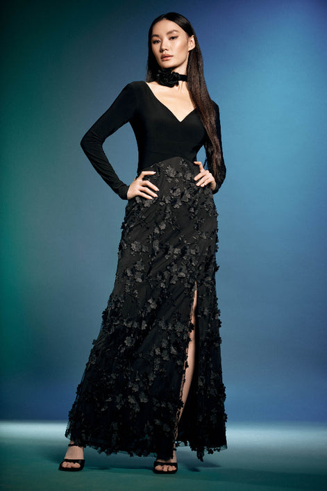 Silky Knit Embroidered Flower Gown