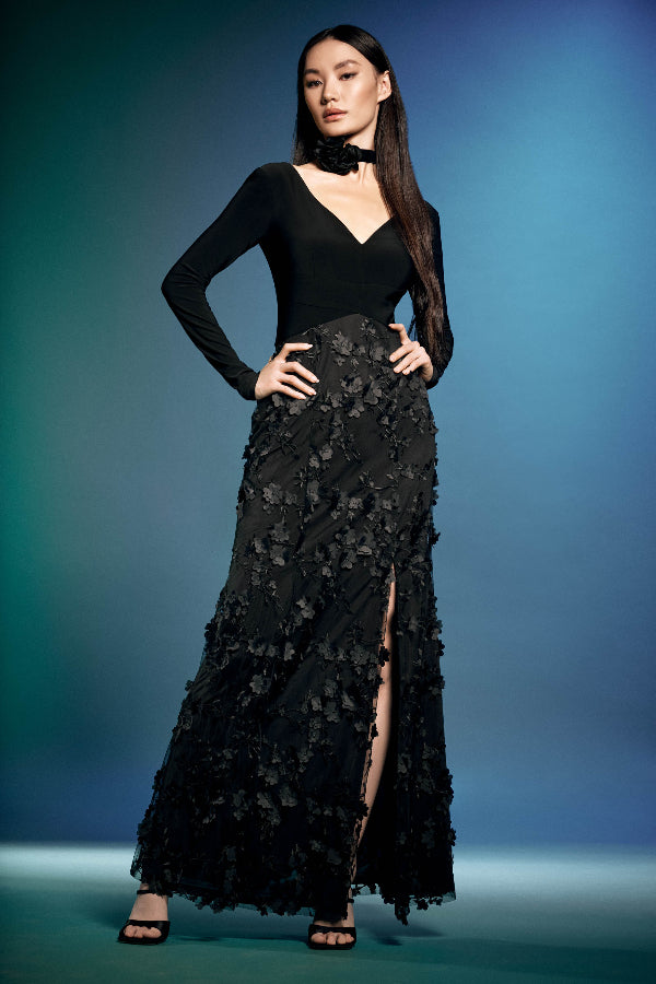 Silky Knit Embroidered Flower Gown