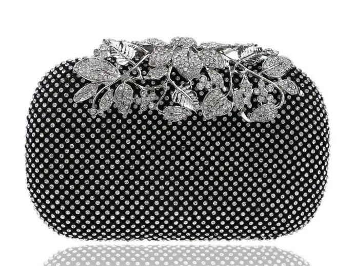 Diamante Clutch Bag with Floral Detailing 761