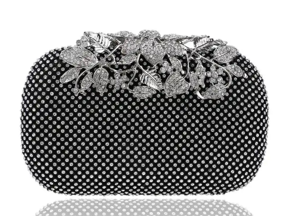 Diamante Clutch Bag with Floral Detailing - SALE