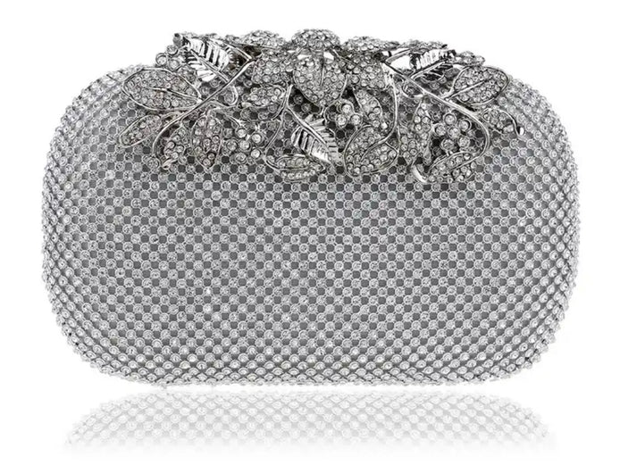 Diamante Clutch Bag with Floral Detailing - SALE