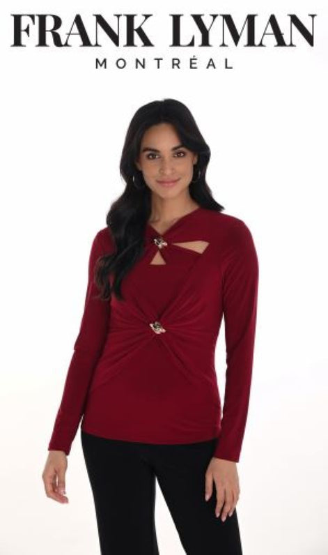 Long Sleeve Merlot Top With Peep Hole Feature 806