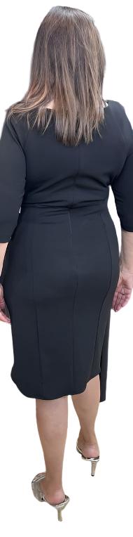 Black Crepe Dress with Skirt Ruffle