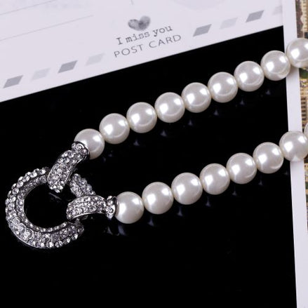 Faux Pearl Necklace with Statement Diamante Love Ring - SALE