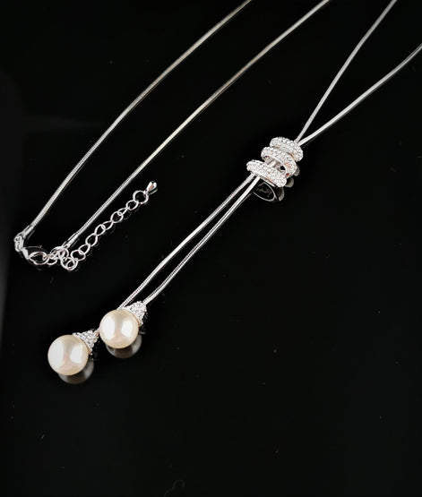 Faux Pearl Drop Necklace with statement Diamante Catch - SALE