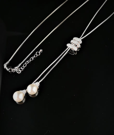 Faux Pearl Drop Necklace with statement Diamante Catch - SALE