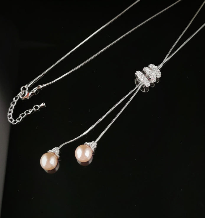 Faux Pearl Drop Necklace with statement Diamante Catch - SALE