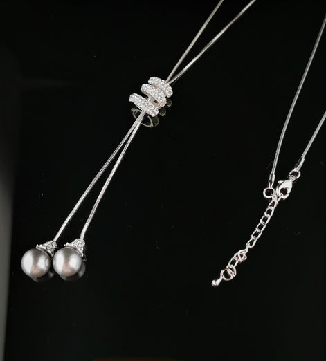 Faux Pearl Drop Necklace with statement Diamante Catch - SALE