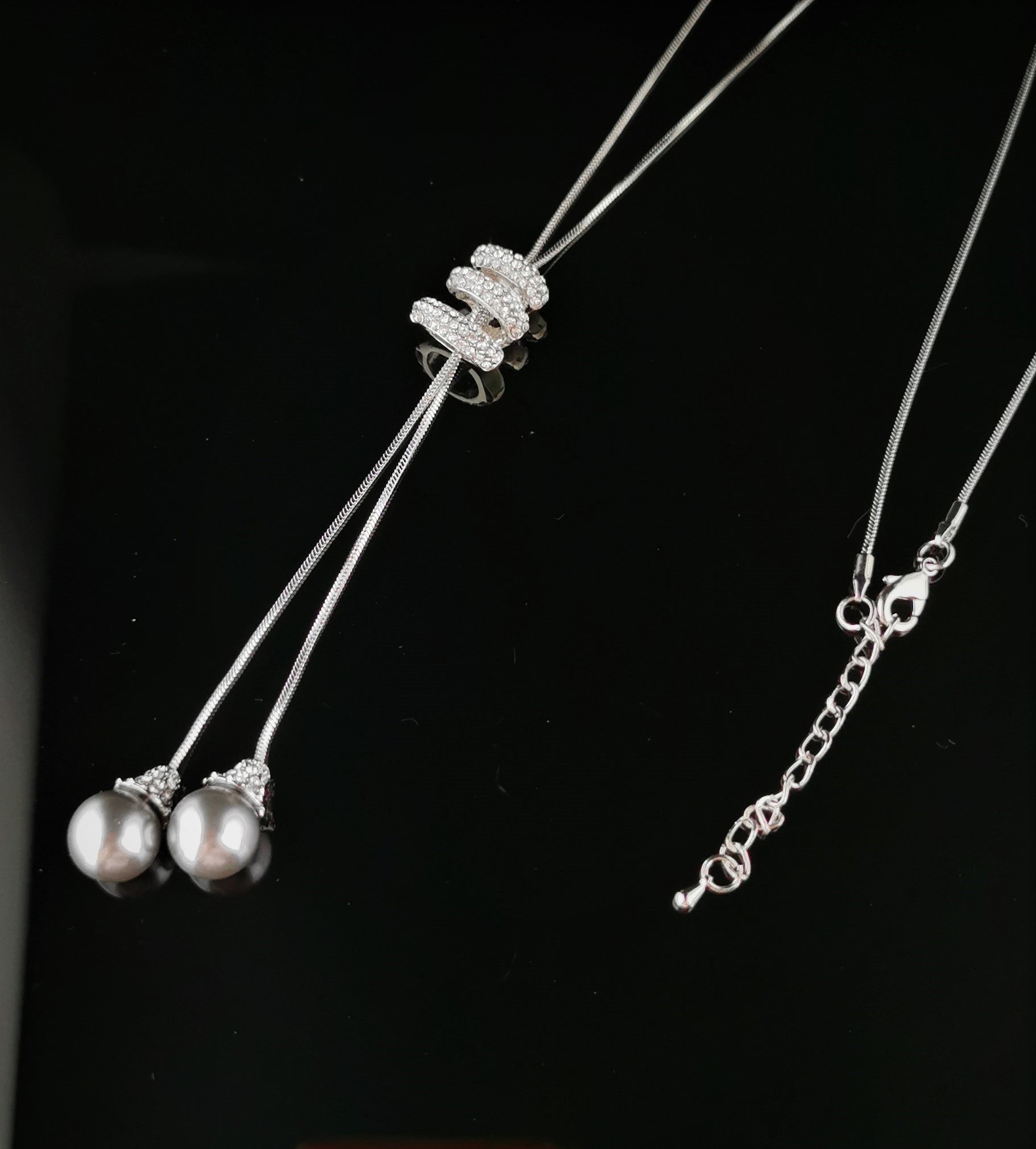 Faux Pearl Drop Necklace with statement Diamante Catch - SALE