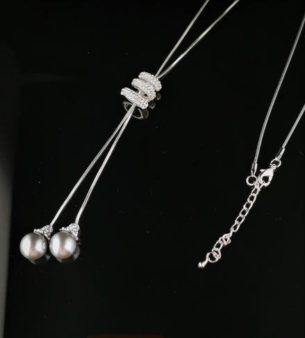 Faux Pearl Drop Necklace with statement Diamante Catch - SALE
