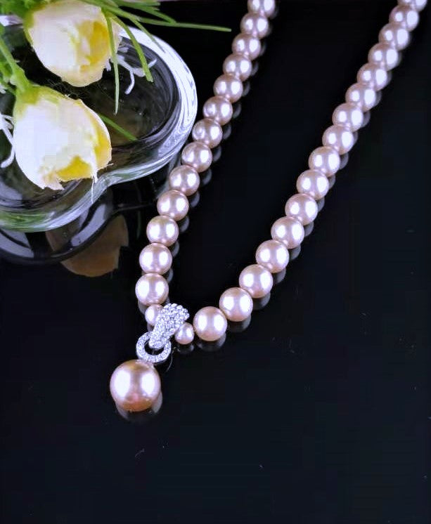 Faux Pearl Necklace with statement Diamante Pendant Clasp 16