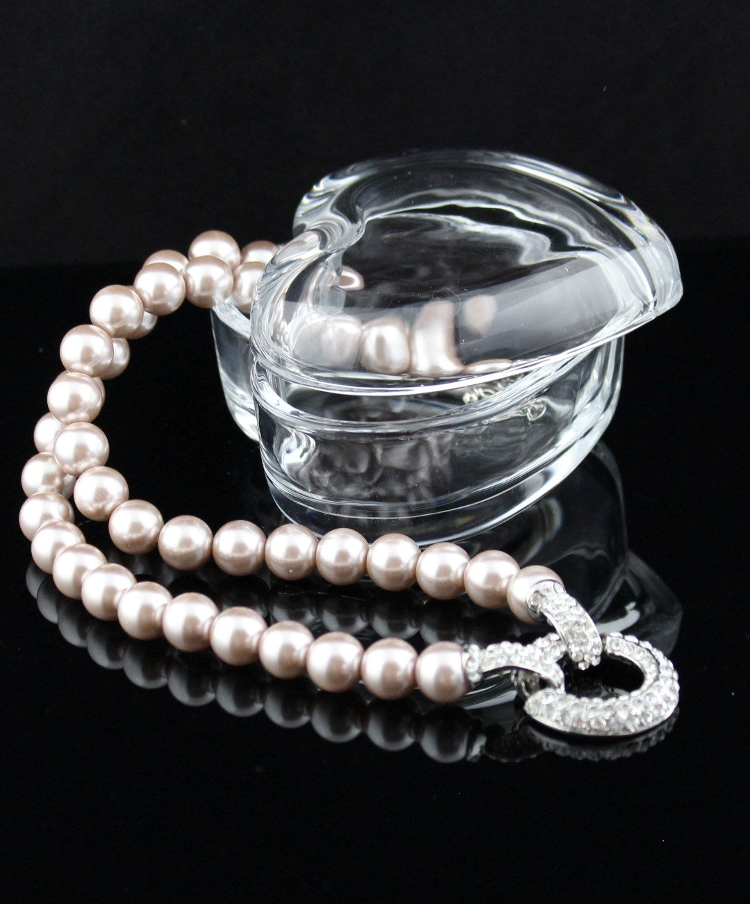 Faux Pearl Necklace with Statement Diamante Love Ring 9