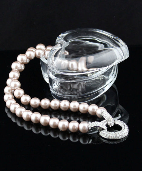 Faux Pearl Necklace with Statement Diamante Love Ring - SALE