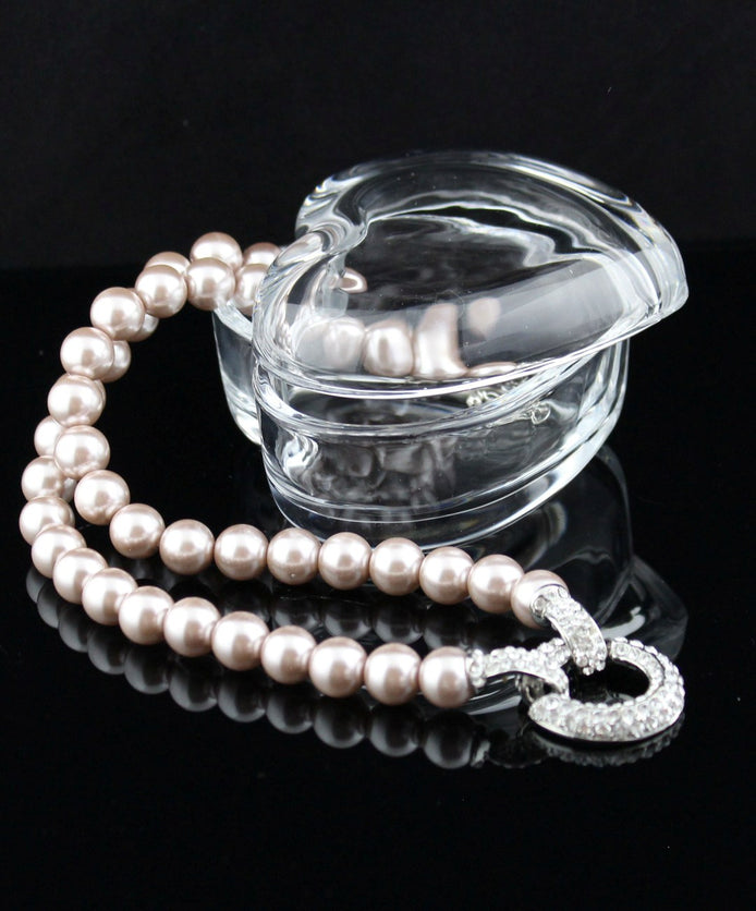 Faux Pearl Necklace with Statement Diamante Love Ring - SALE