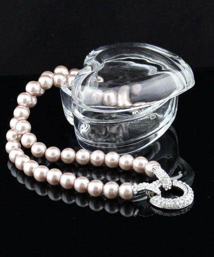 Faux Pearl Necklace with Statement Diamante Love Ring - SALE
