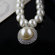 Faux Pearl Choker with Diamante Framed statement Pearl Pendant  13