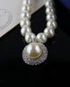 Faux Pearl Choker with Diamante Framed statement Pearl Pendant  13