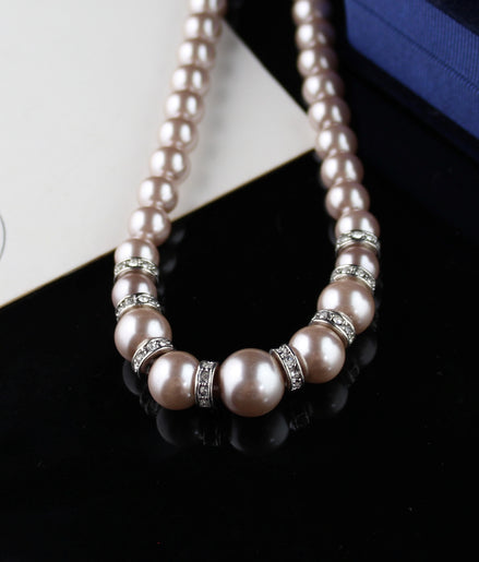 Faux Pearl Necklace with feature Diamante Spacers - SALE