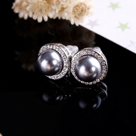 Faux Pearl Stud Earrings Framed in Diamantes - SALE