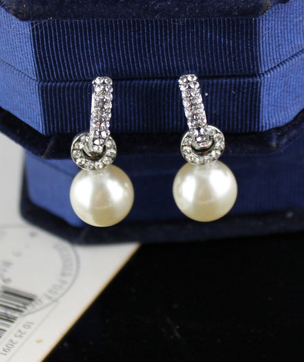 Diamante and Faux Pearl Love Knot Earrings - SALE