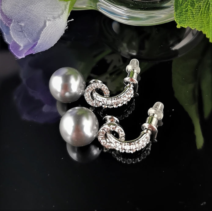 Diamante and Faux Pearl Love Knot Earrings - SALE