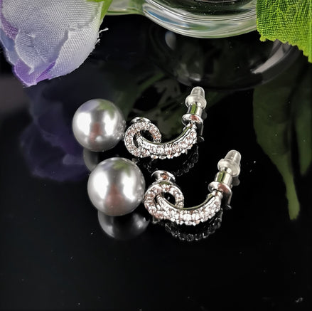 Diamante and Faux Pearl Love Knot Earrings - SALE