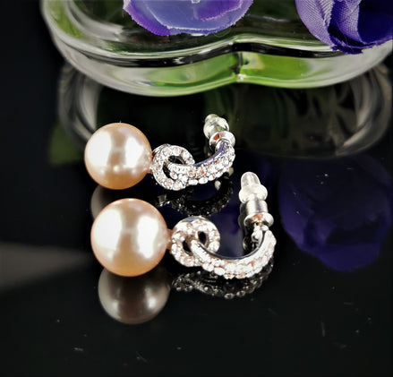 Diamante and Faux Pearl Love Knot Earrings - SALE