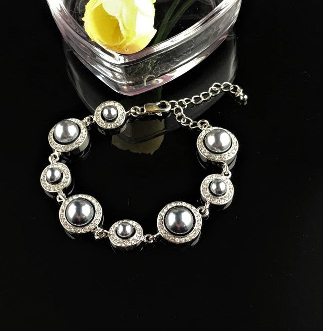 Faux Pearl and Rhinestone Link Bracelet - SALE 14