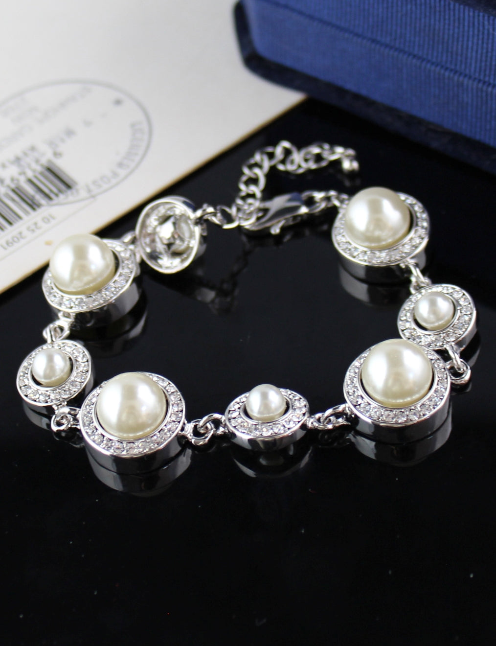 Faux Pearl and Rhinestone Link Bracelet 14