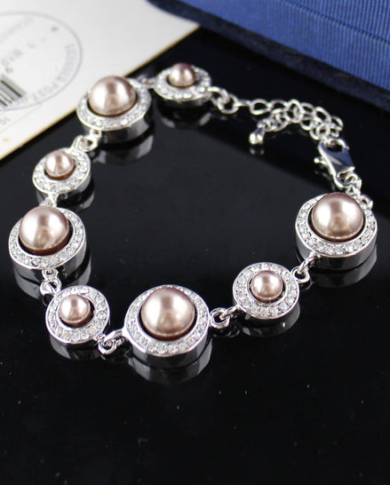 Faux Pearl and Rhinestone Link Bracelet - SALE